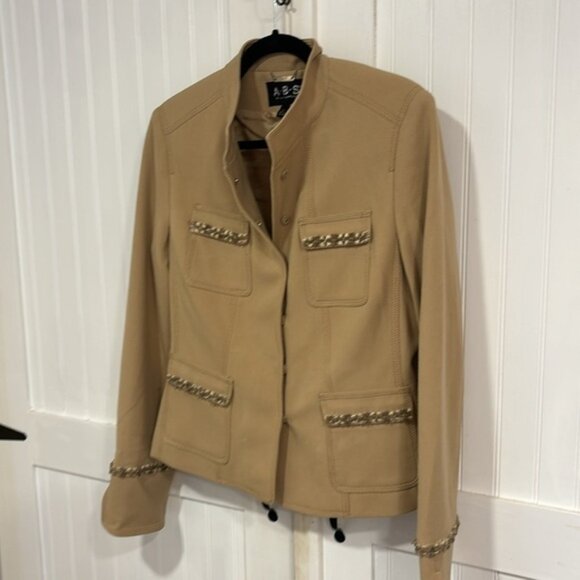 A.B.S by Allen Schwartz: 4 pockets, Fringe pockets & cuffs, lined jacket size 10 - Picture 1 of 10